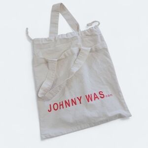 Johnny Was Beige Canvas Tote with Red Logo And Drawstring Top Shipping Bag